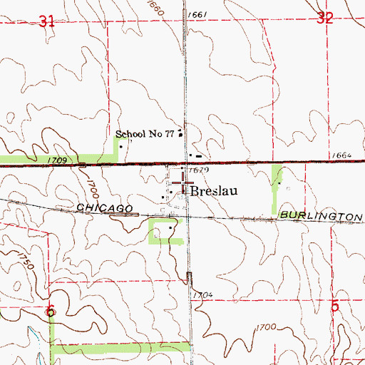 Topographic Map of Breslau Post Office (historical), NE