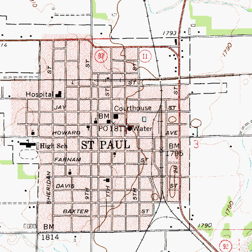 Topographic Map of Saint Paul Volunteer Fire and Rescue, NE