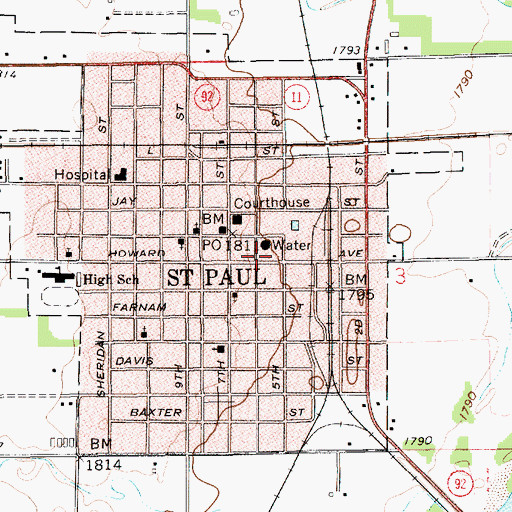 Topographic Map of Saint Paul Public Library, NE