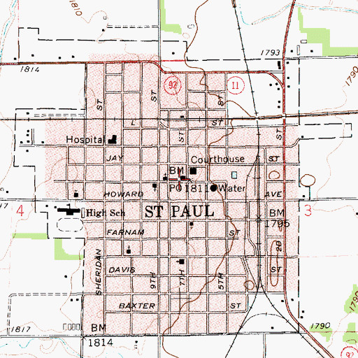 Topographic Map of Saint Paul Post Office, NE