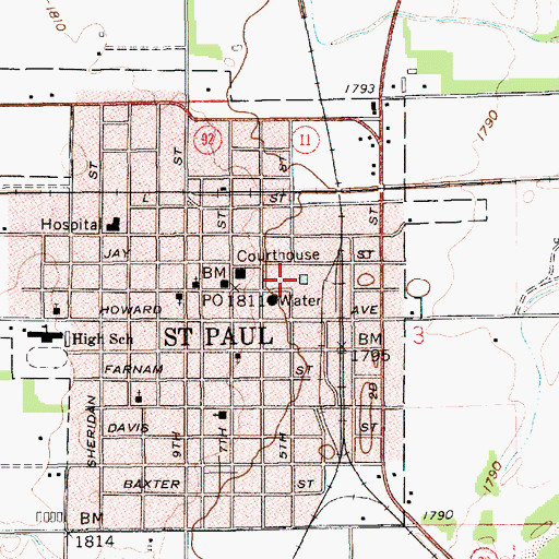 Topographic Map of Howard County Historical Village, NE