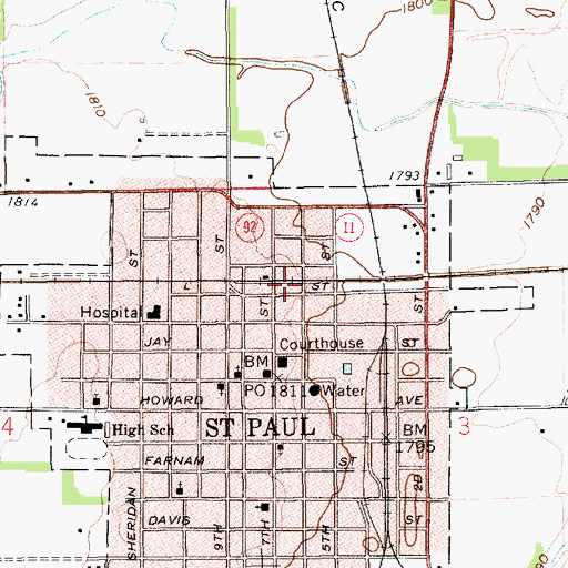 Topographic Map of Saint Paul Cooperative Grain Association Elevator, NE