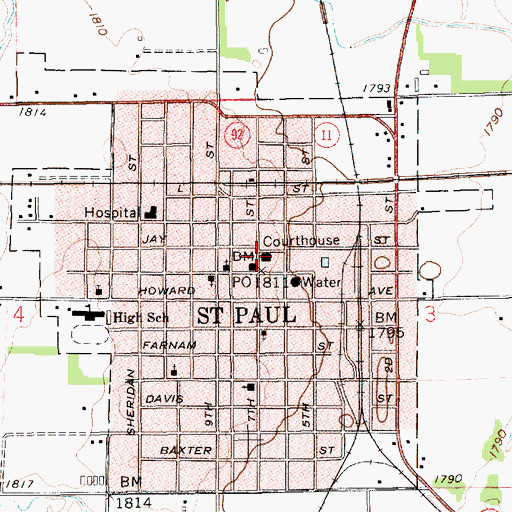 Topographic Map of Howard County Courthouse, NE