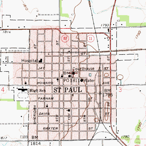 Topographic Map of Howard County Sheriff's Office, NE