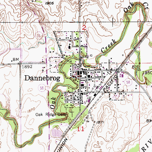 Topographic Map of Dannebrog Post Office, NE