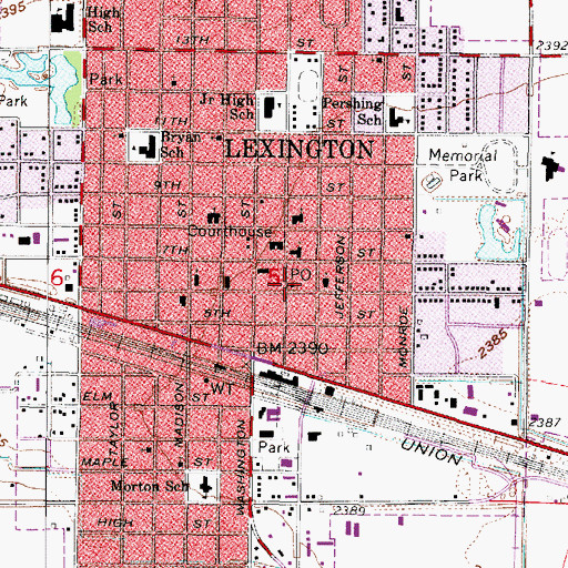 Topographic Map of Lexington Post Office, NE