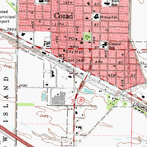 Topographic Map of Cozad, NE