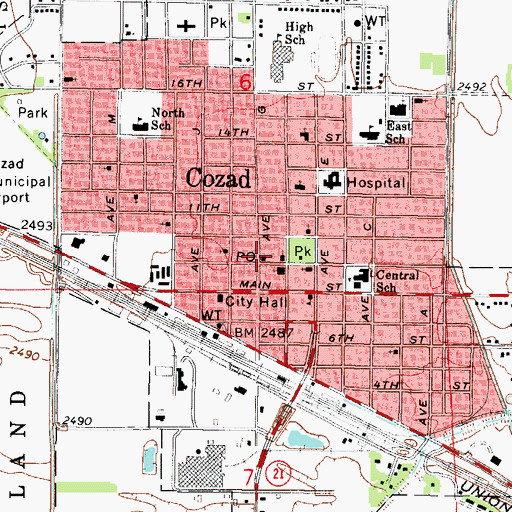 Topographic Map of Cozad Post Office, NE