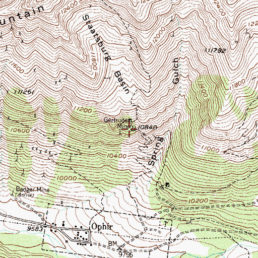Topographic Map of Gertrude Mine, CO