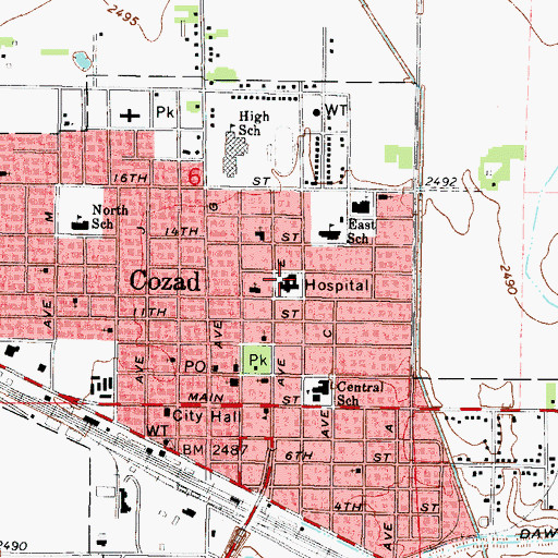 Topographic Map of Cozad Community Hospital, NE