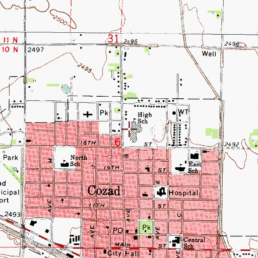 Topographic Map of Cozad High School, NE