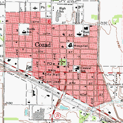 Topographic Map of Cozad City Park, NE
