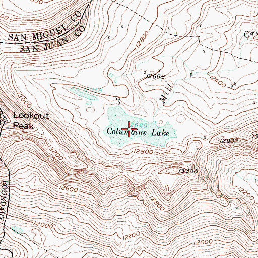 Topographic Map of Columbine Lake, CO