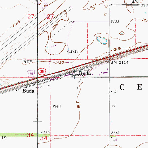 Topographic Map of Buda, NE