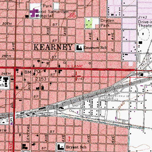 Topographic Map of Kearney Post Office, NE