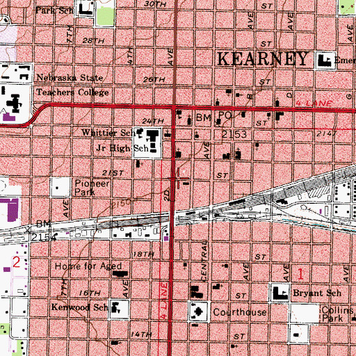 Topographic Map of Kearney Public Library, NE