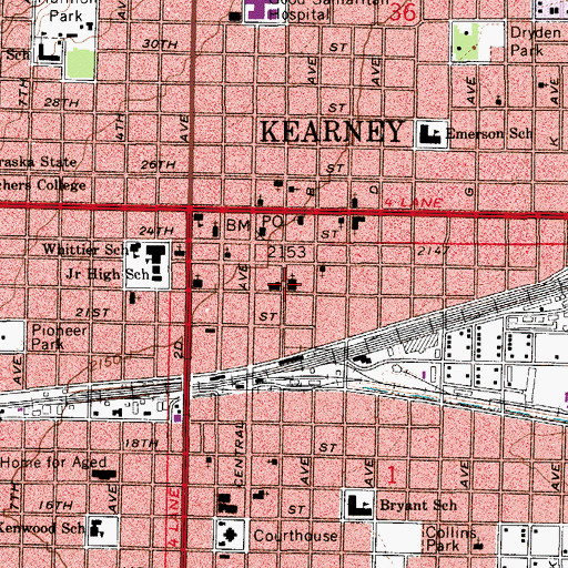 Topographic Map of Kearney Volunteer Fire Department Station 1 Headquarters, NE