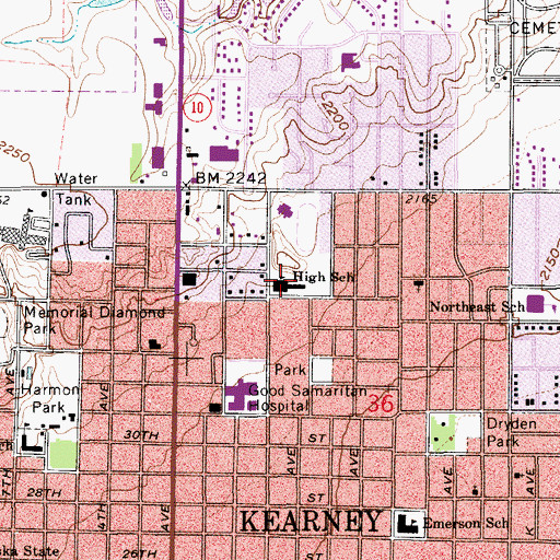 Topographic Map of Kearney Catholic High School, NE