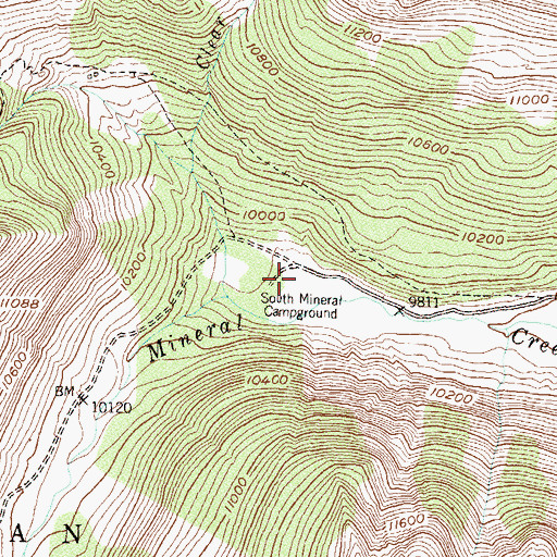 Topographic Map of South Mineral Campground, CO