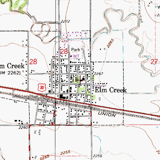 Topographic Map of Elm Creek Public Schools, NE