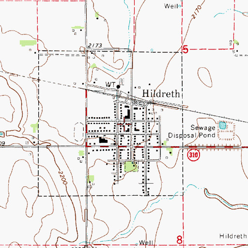 Topographic Map of Hildreth Post Office, NE