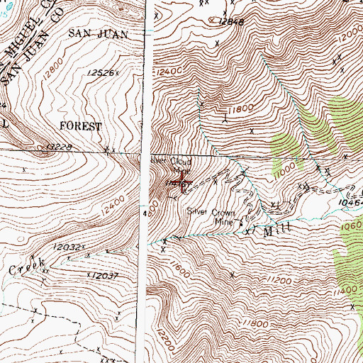 Topographic Map of Silver Cloud Mine, CO