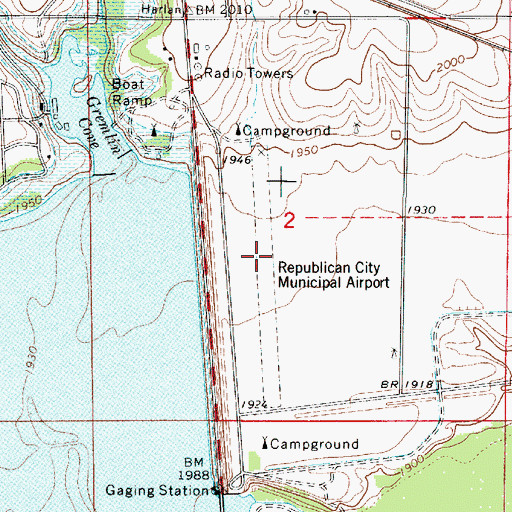 Topographic Map of Republican City Municipal Airport (historical), NE
