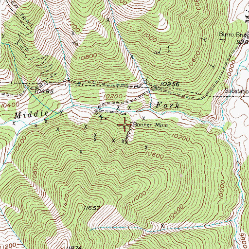 Topographic Map of Bonner Mine, CO