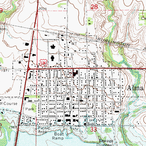 Topographic Map of Alma Public Schools, NE