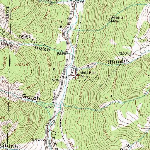 Topographic Map of Gold Hub Mine, CO