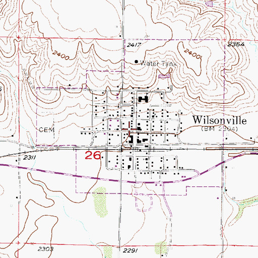Topographic Map of Wilsonville Baptist Church, NE