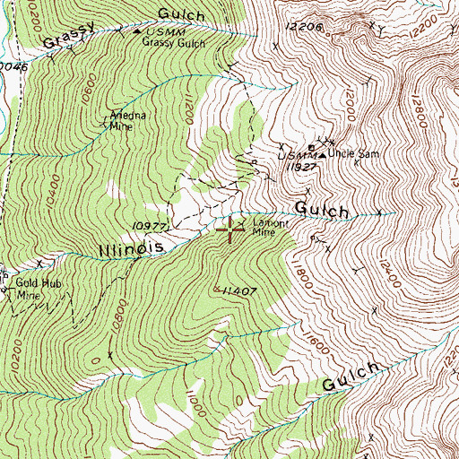 Topographic Map of Lamont Mine, CO