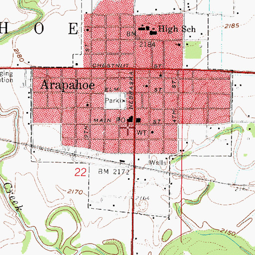 Topographic Map of Arapahoe Public Library, NE