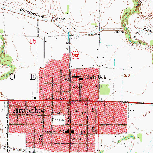 Topographic Map of Arapahoe Public Schools, NE
