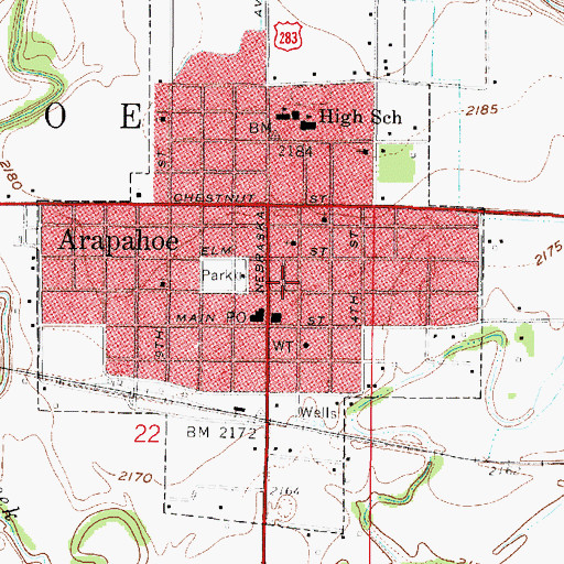 Topographic Map of Arapahoe Volunteer Fire Department, NE