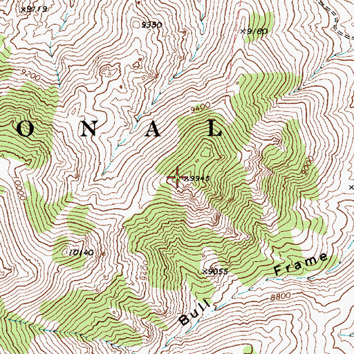 Topographic Map of Bull Frame Mountain, NV
