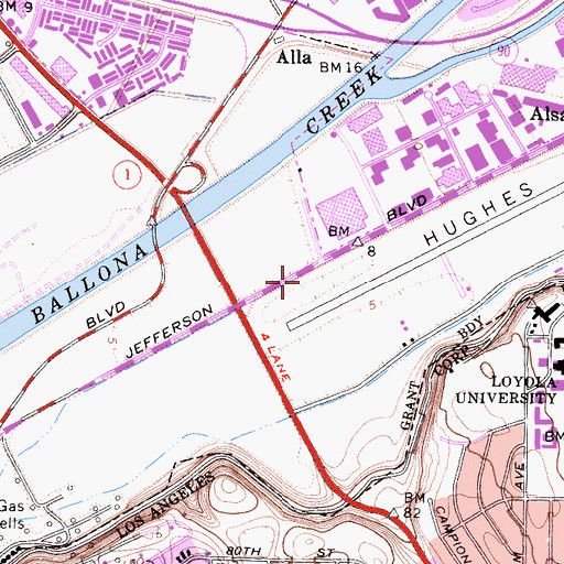 Topographic Map of Playa Vista, CA