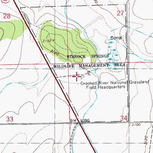 Topographic Map of Crooked River National Grasslands Headquarters, OR