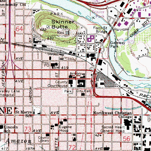 Topographic Map of Willamette National Forest Headquarters, OR