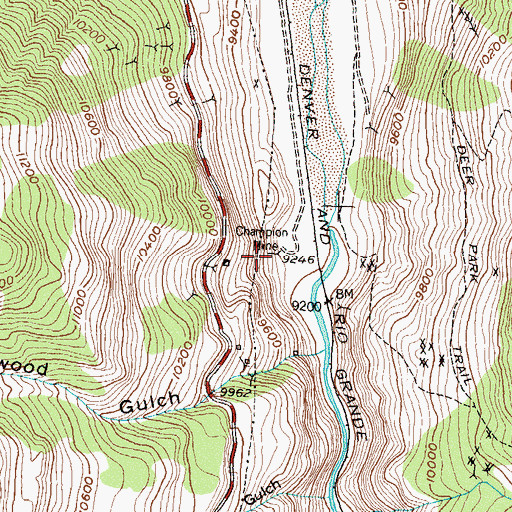 Topographic Map of Champion Mine, CO