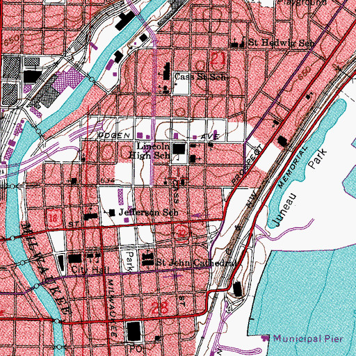 Topographic Map of All Saints Episcopal Cathedral, WI