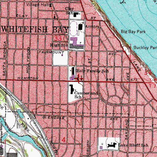 Topographic Map of Bay Shore Evangelical Lutheran Church, WI
