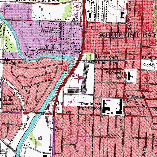 Topographic Map of Bay Shore Shopping Center, WI