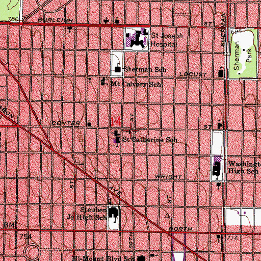 Topographic Map of Beth Hamedrosh Hagodel Synagogue, WI