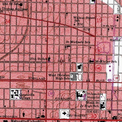 Topographic Map of Blyden Delany Academy, WI