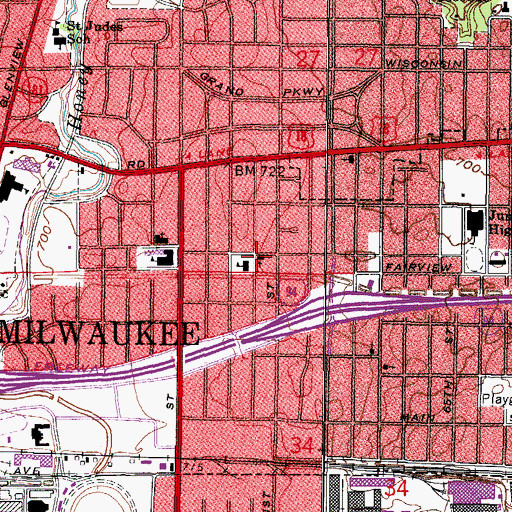 Topographic Map of Blue Mound Baptist Church, WI