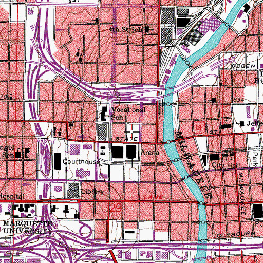 Topographic Map of Bradley Center, WI