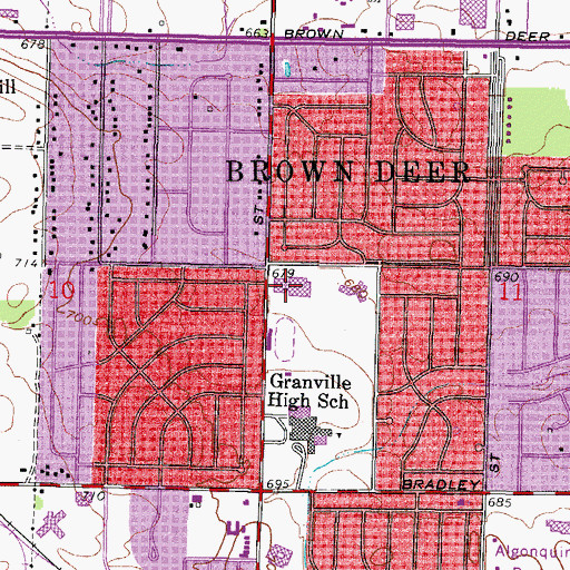 Topographic Map of Brown Deer Middle School, WI