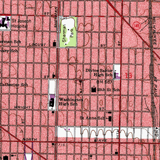 Topographic Map of Calvary Evangelical United Brethren Church, WI