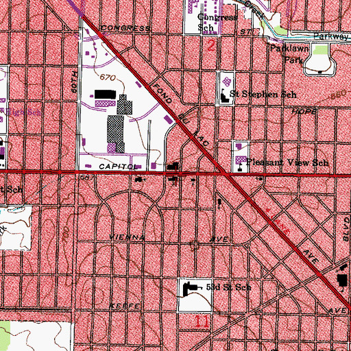 Topographic Map of Capitol Drive Lutheran Church, WI